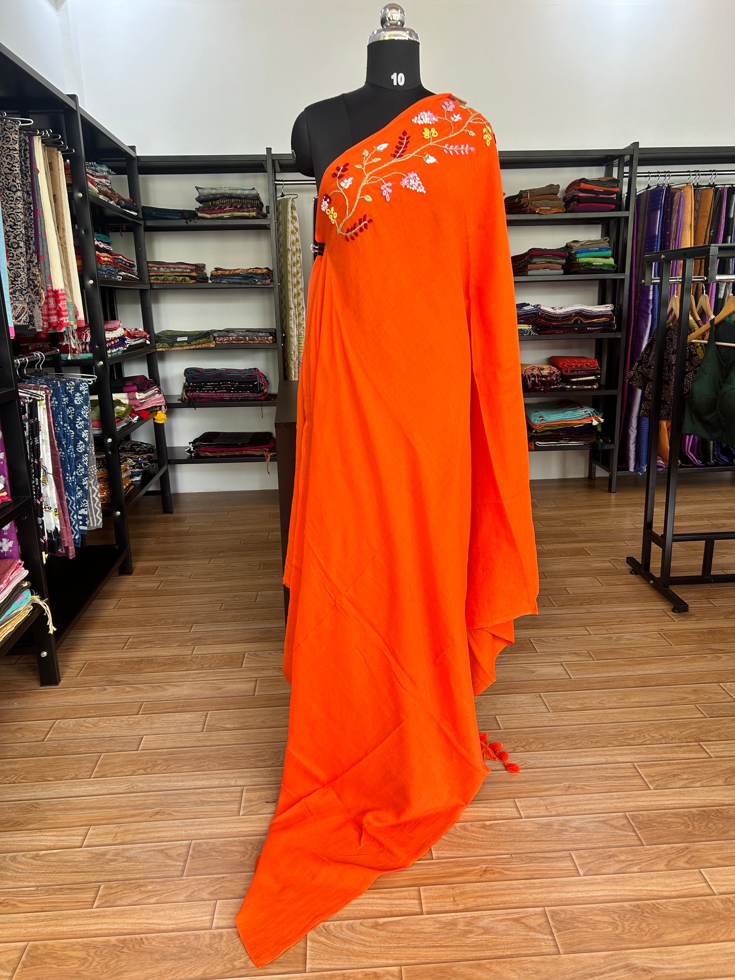ORANGE KATHA MUL SAREE