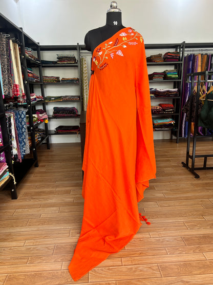 ORANGE KATHA MUL SAREE