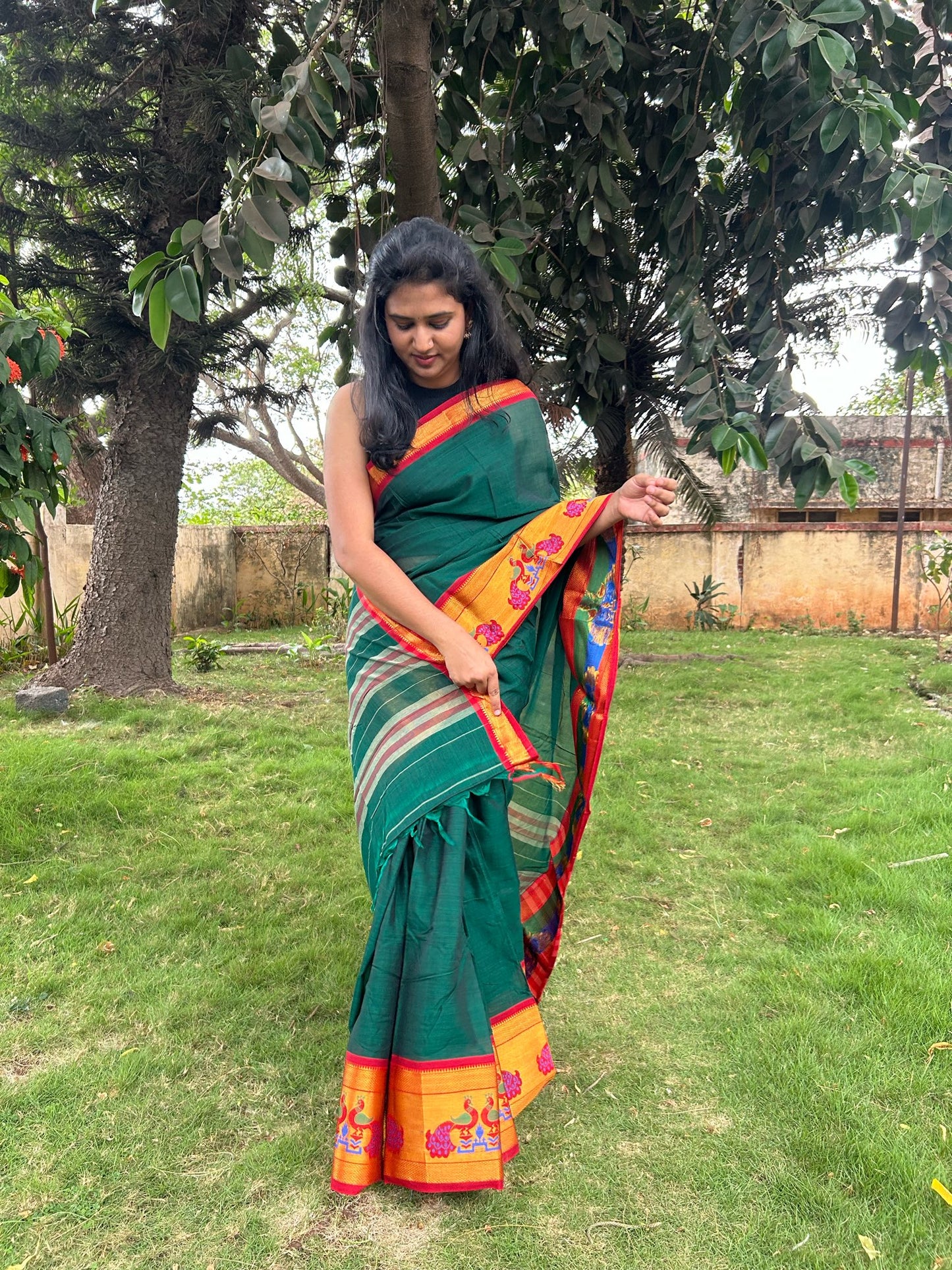 Green Narayanpet saree.