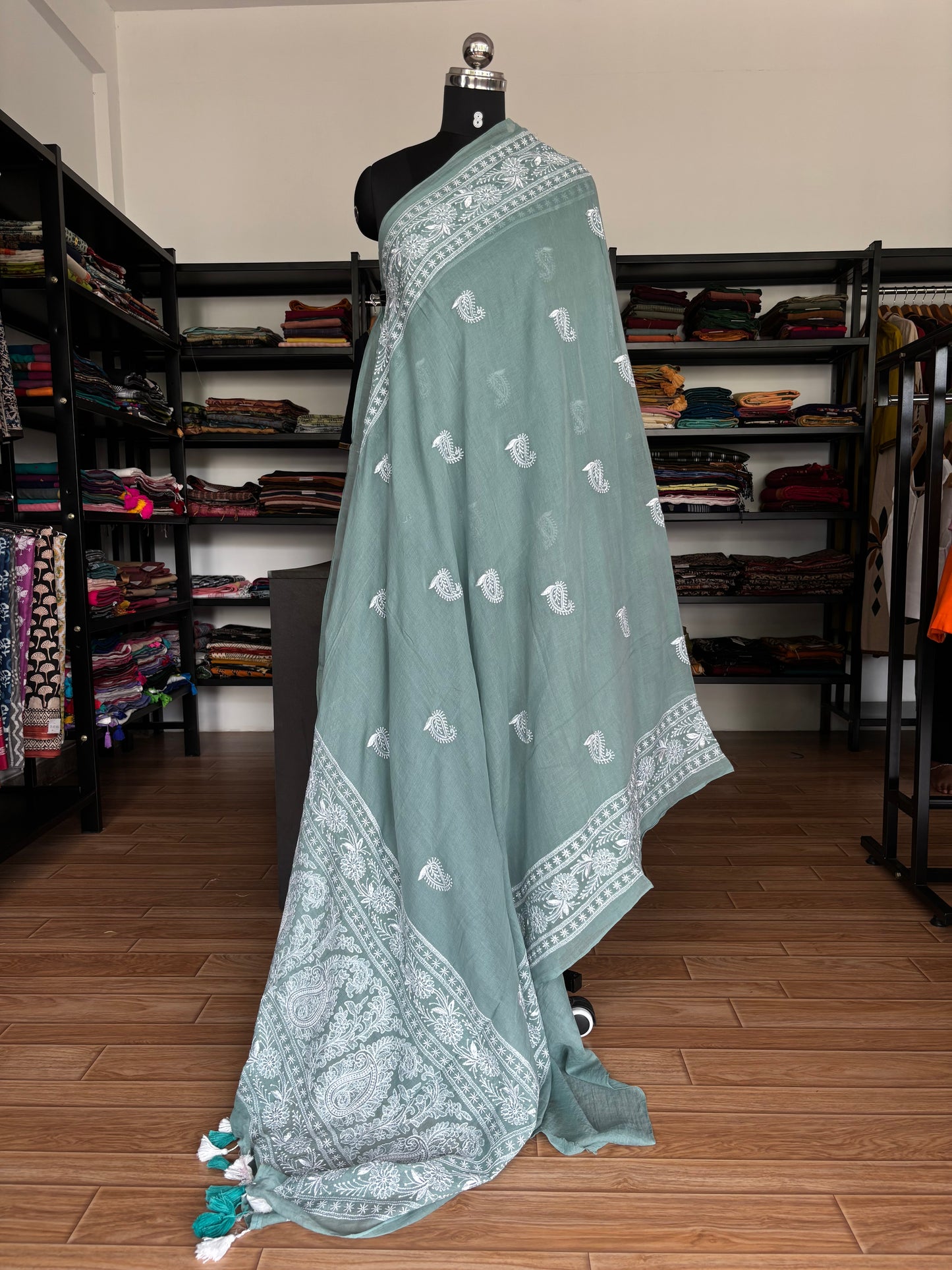 BLUE CHIKANKARI MUL SAREE