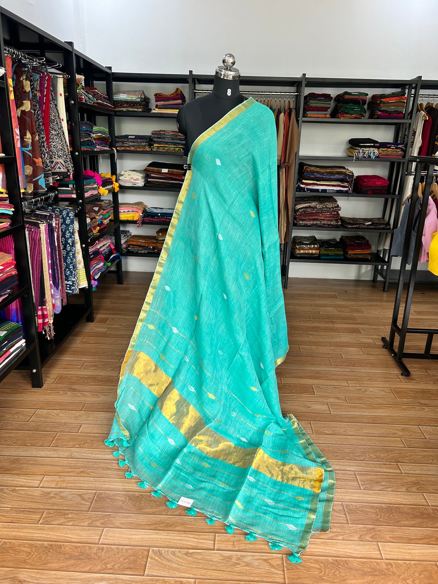 GREEN LINEN SAREE
