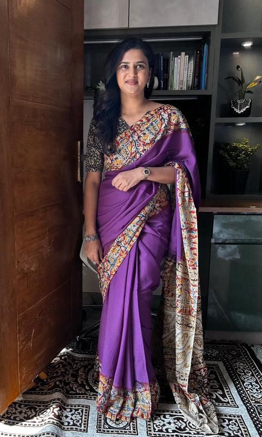 Purple kalamkari mul saree