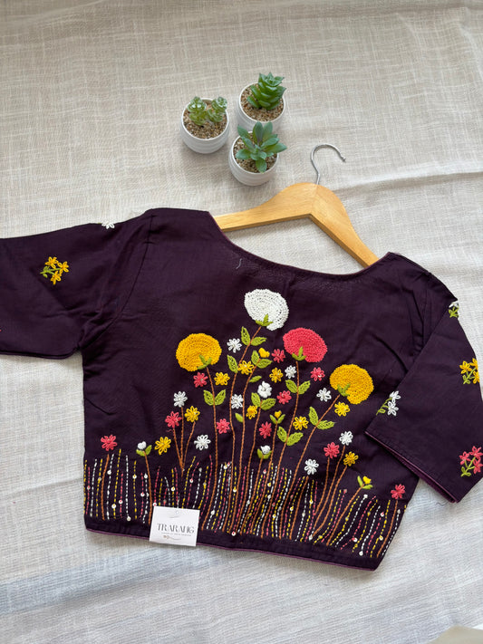 DARK PURPLE MBROIDERED  BLOUSE