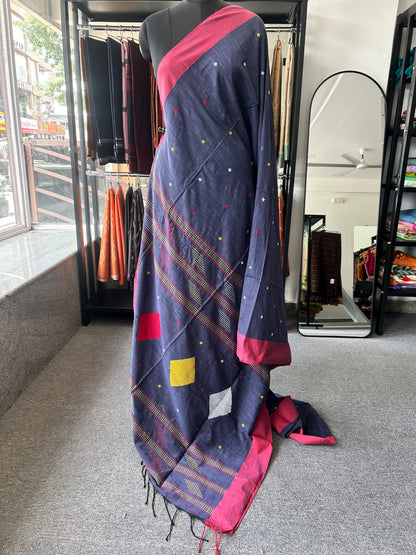 GREY KHADI COTTON SAREE