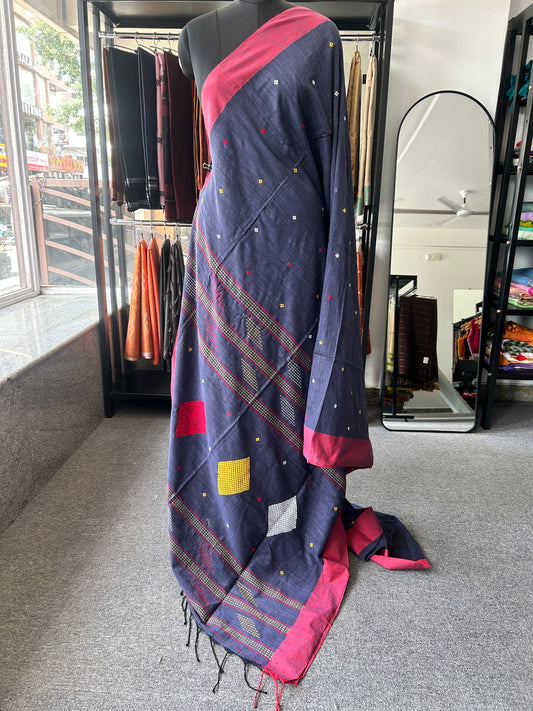 GREY KHADI COTTON SAREE