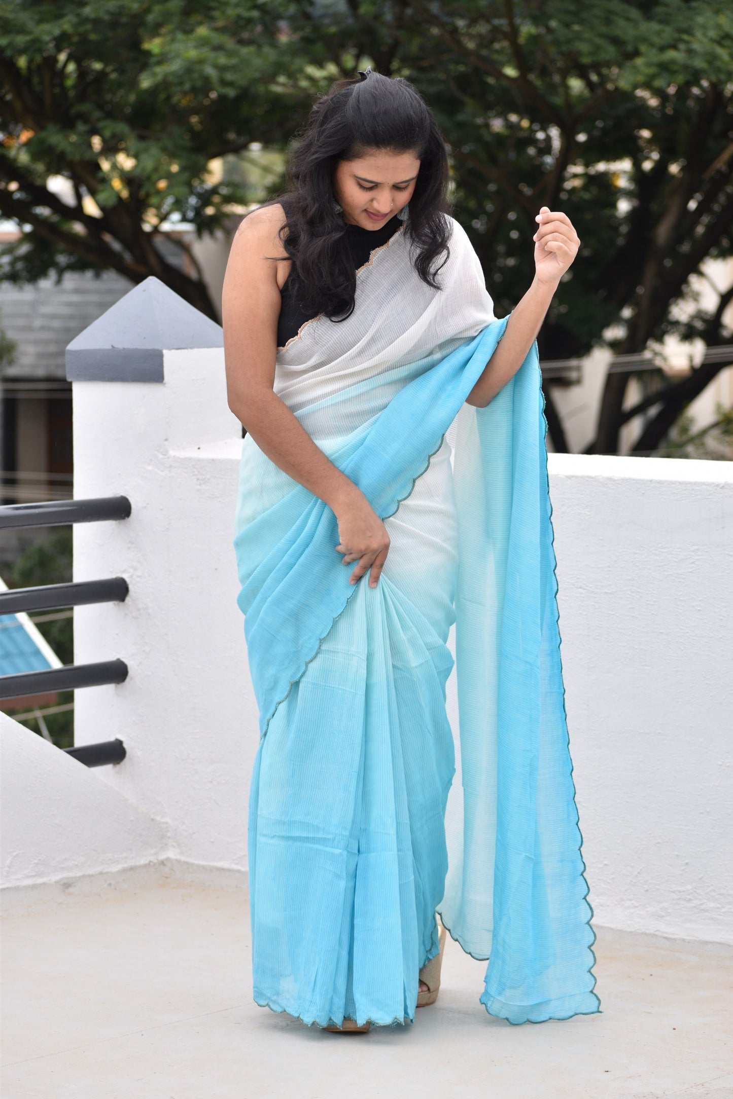 BLUE SHADED MUL SAREE