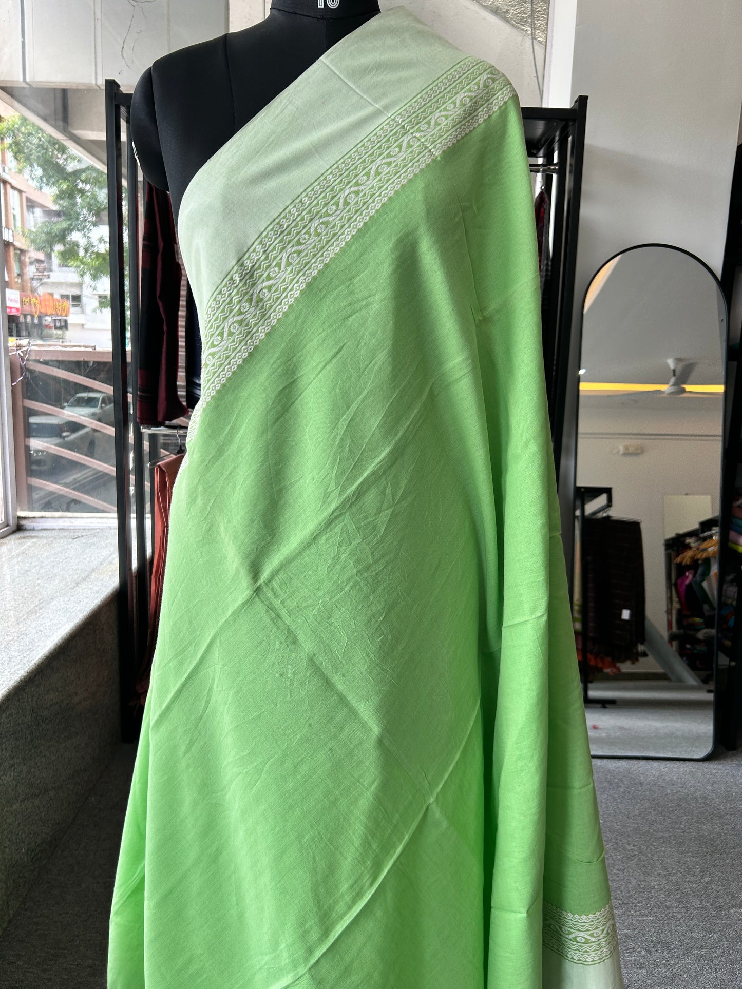 GREEN MERCERISED COTTON SAREE