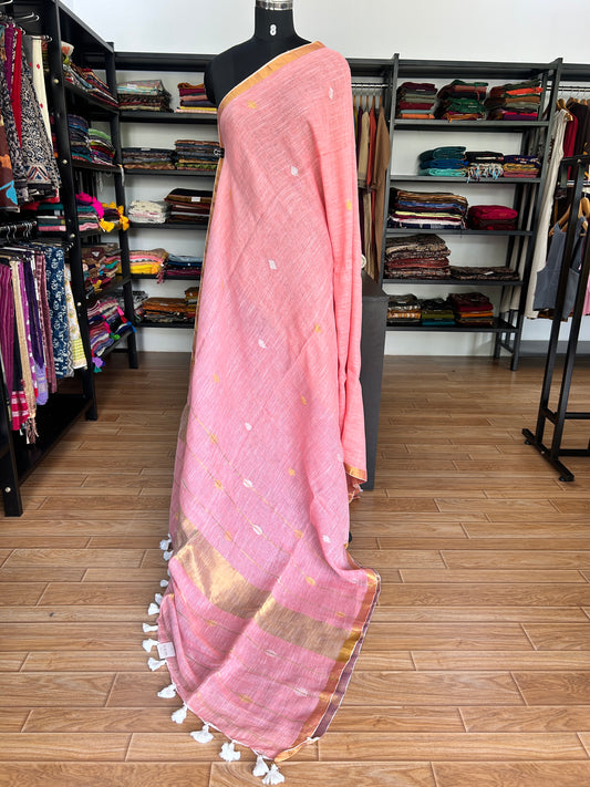 PINK LINEN SAREE