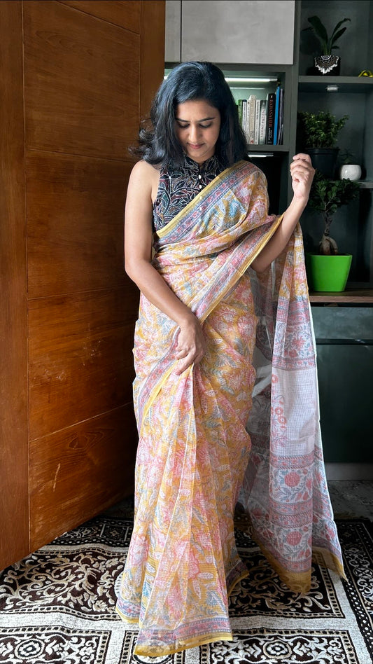 Yellow kota saree