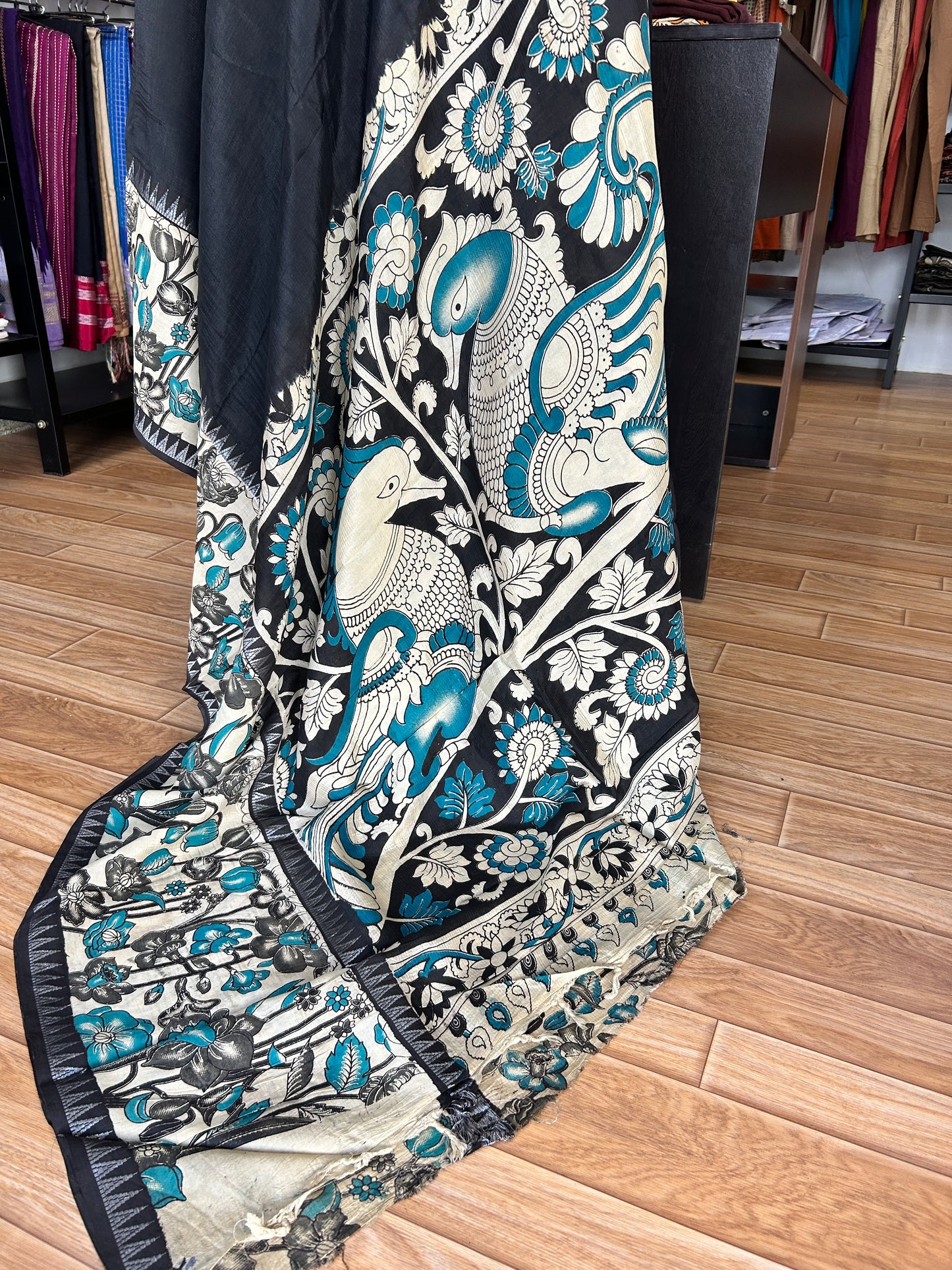 Black kalamkari saree