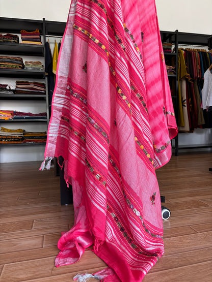PINK LINEN SAREE