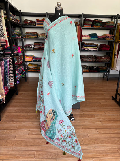BLUE LINEN SAREE