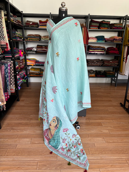 BLUE LINEN SAREE