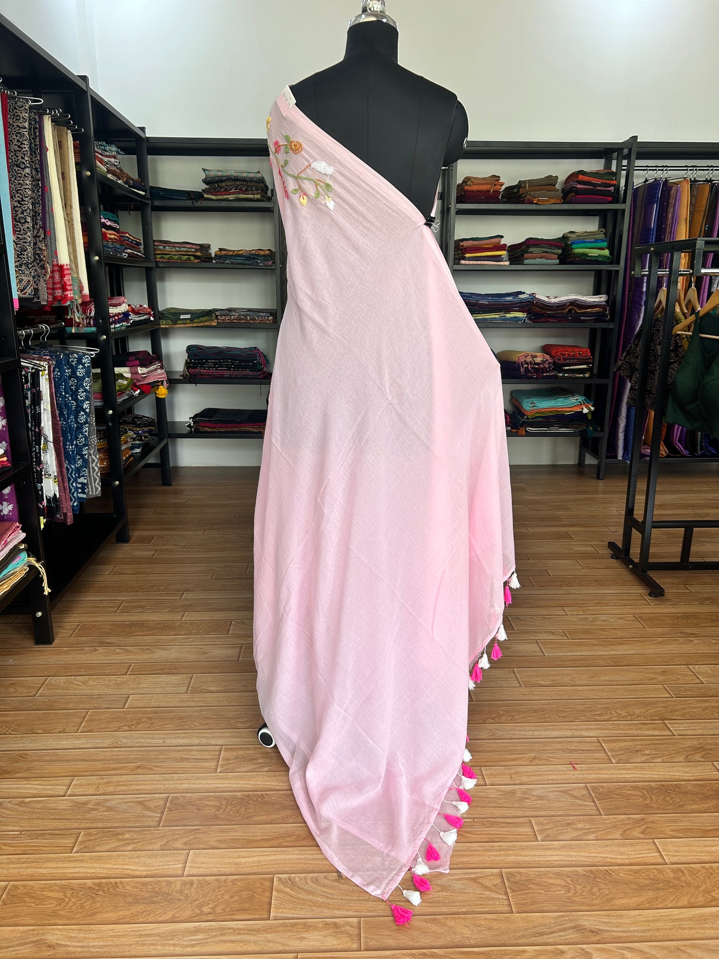 PINK KATHA MUL SAREE
