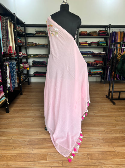 PINK KATHA MUL SAREE