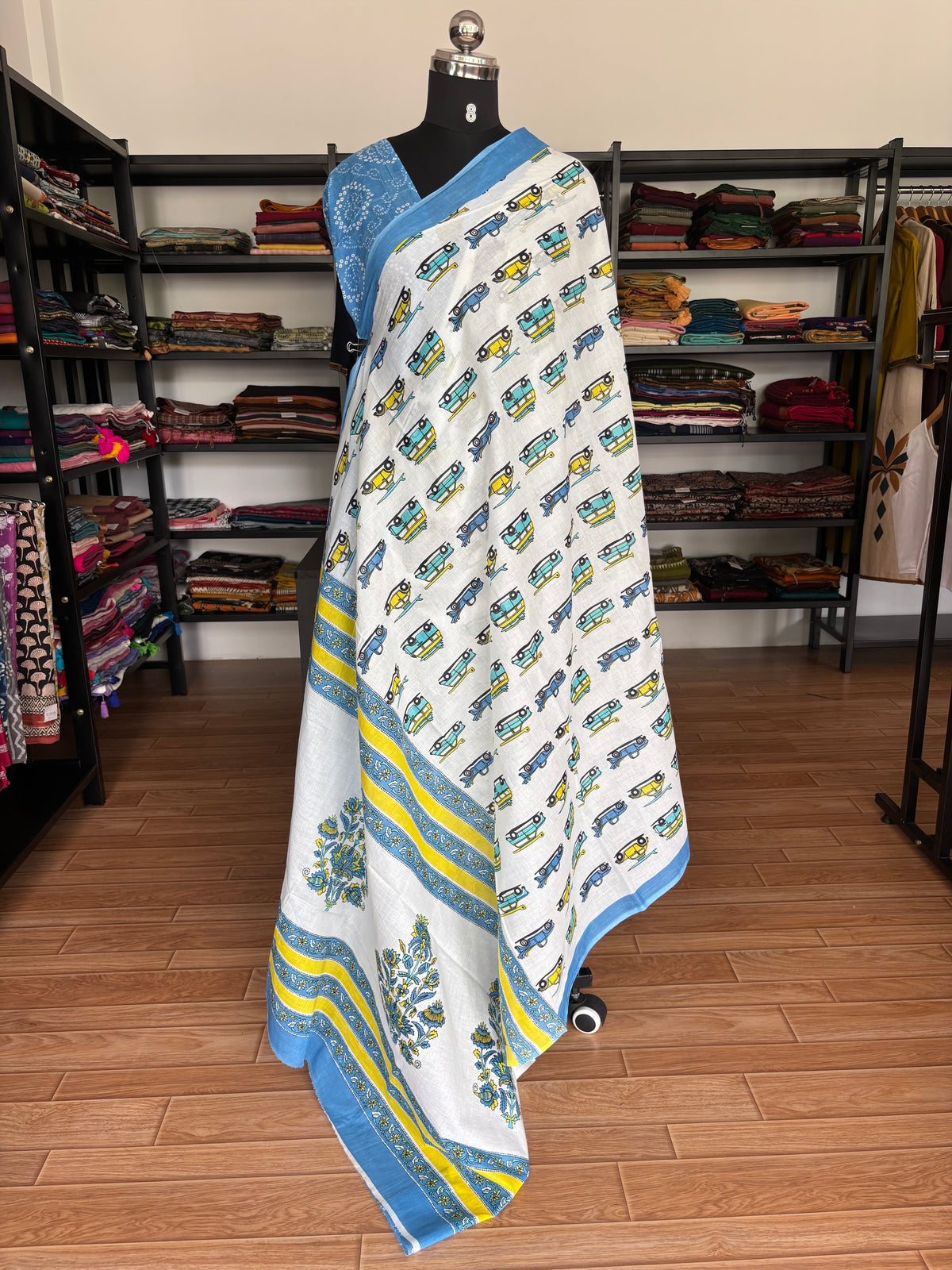 BLUE QUIRKY MUL SAREE