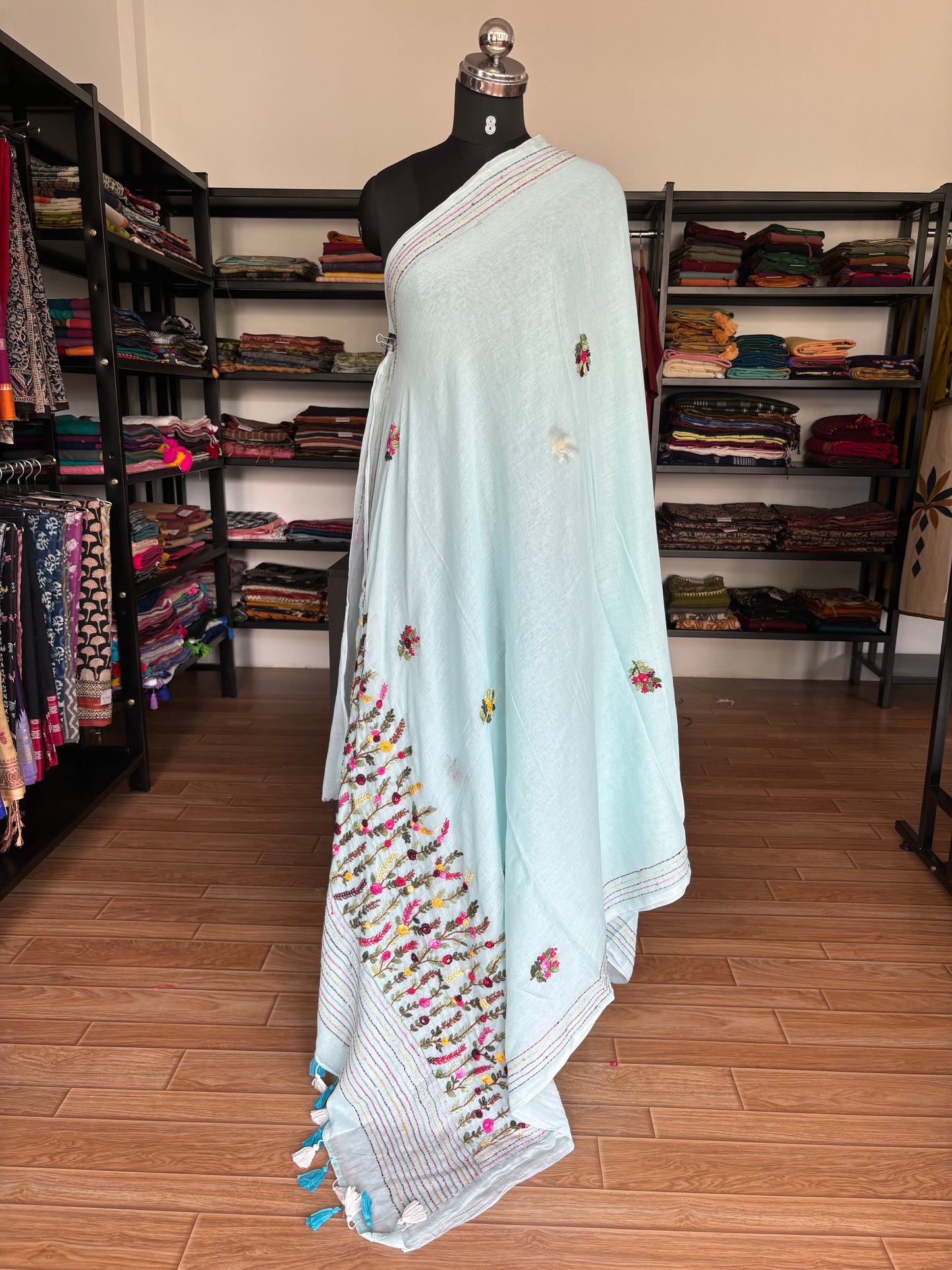BLUE EMBROIDERED MUL SAREE