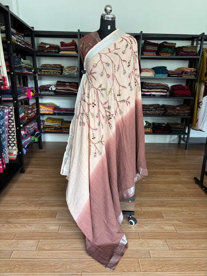BROWN LINEN SAREE