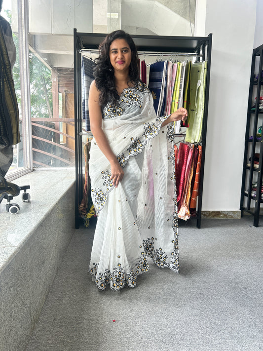 White embroidered kota