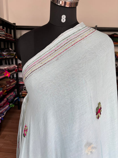 BLUE EMBROIDERED MUL SAREE