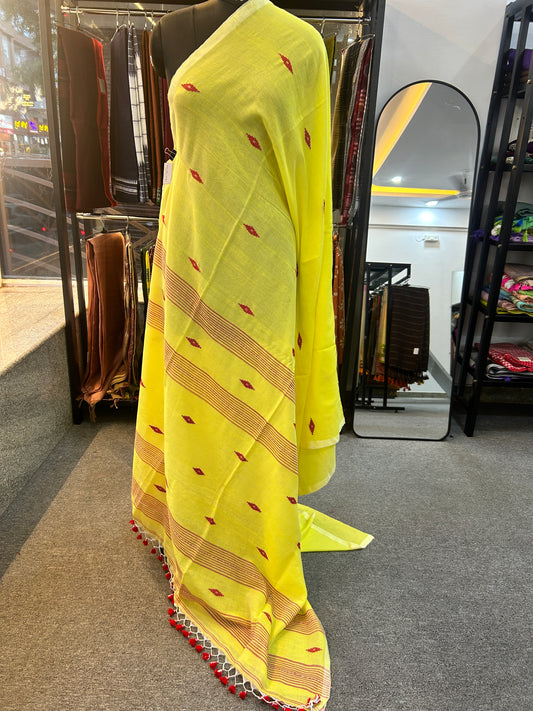 YELLOW MUL JAMDANI SAREE