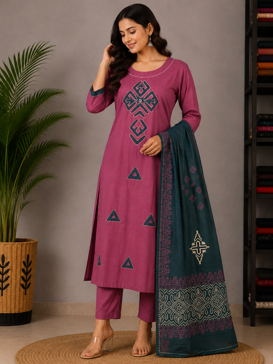 PINK GAMTHI COTTON SUIT