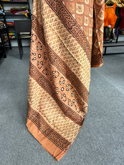 ORANGE AJRAKH MUL SAREE
