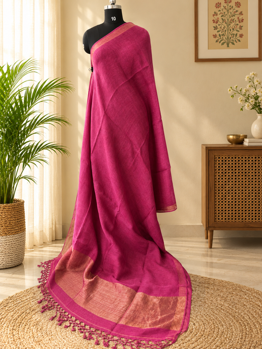 MAROON PURE LINEN SAREE
