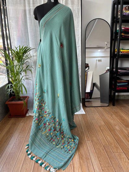 LIGHT BLUE EMBROIDERED MUL SAREE