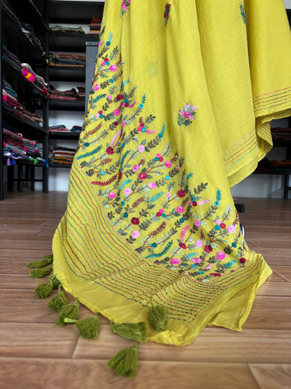 GREEN EMBROIDERED MUL SAREE