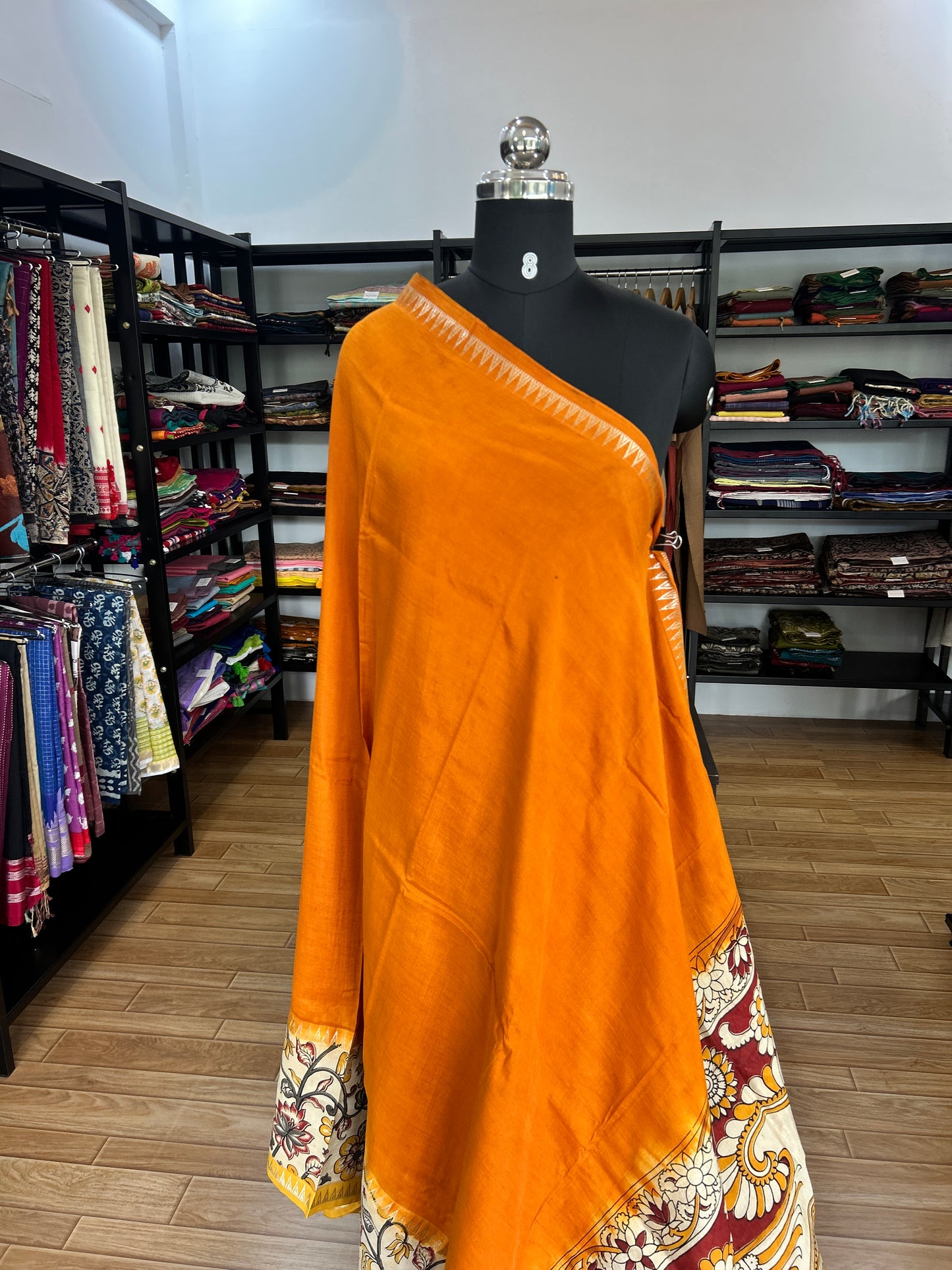 Orange kalamkari saree