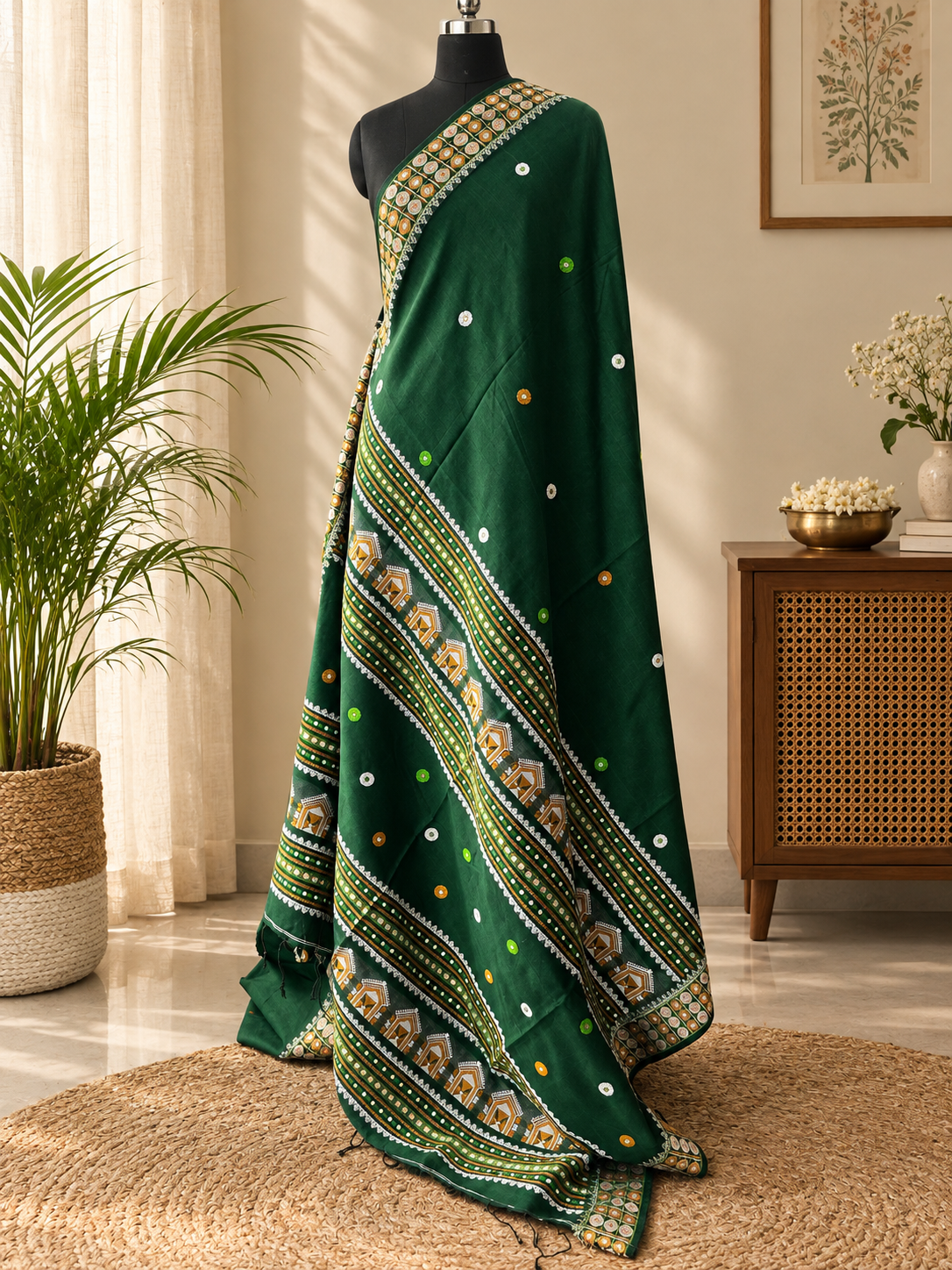 GREEN MERCERISED SAREE