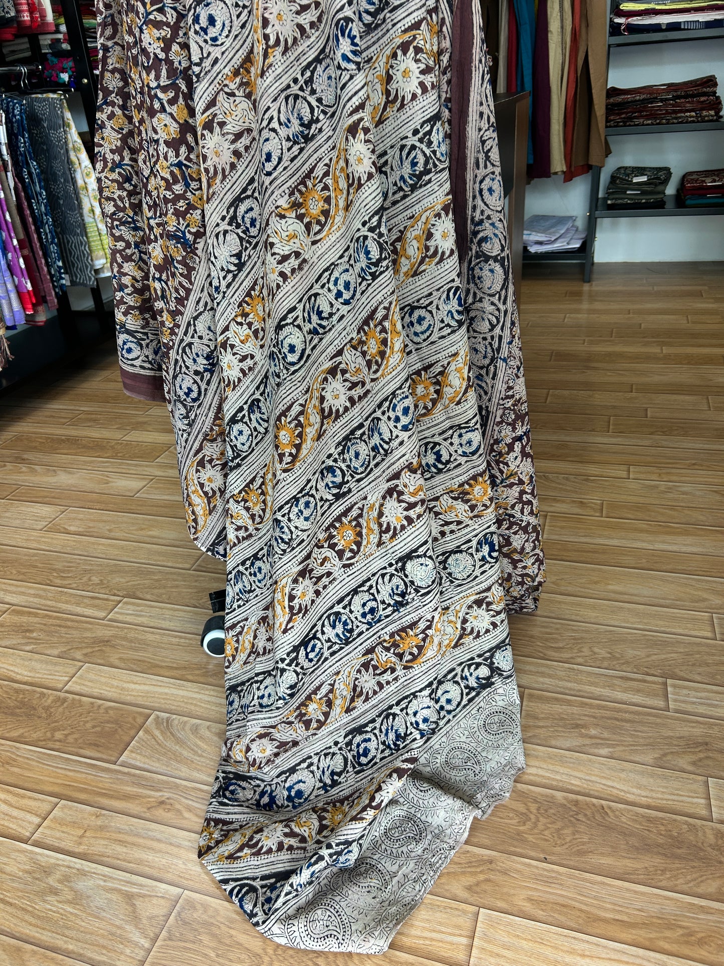 Brown kalamkari mul saree