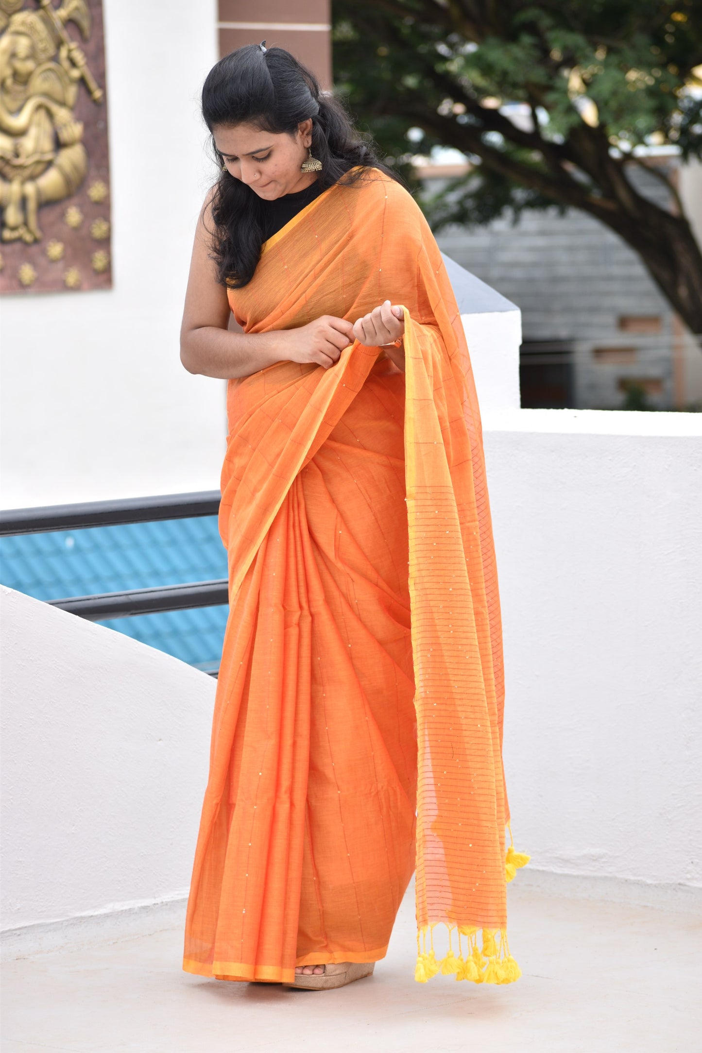 ORANGE  MUL SAREE