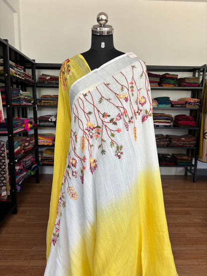 YELLOW LINEN SAREE