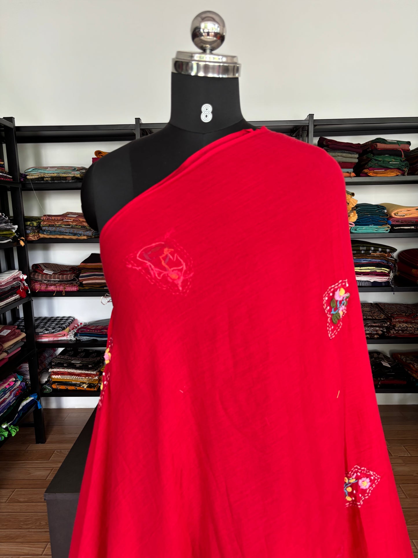 RED EMBROIDERED MUL SAREE
