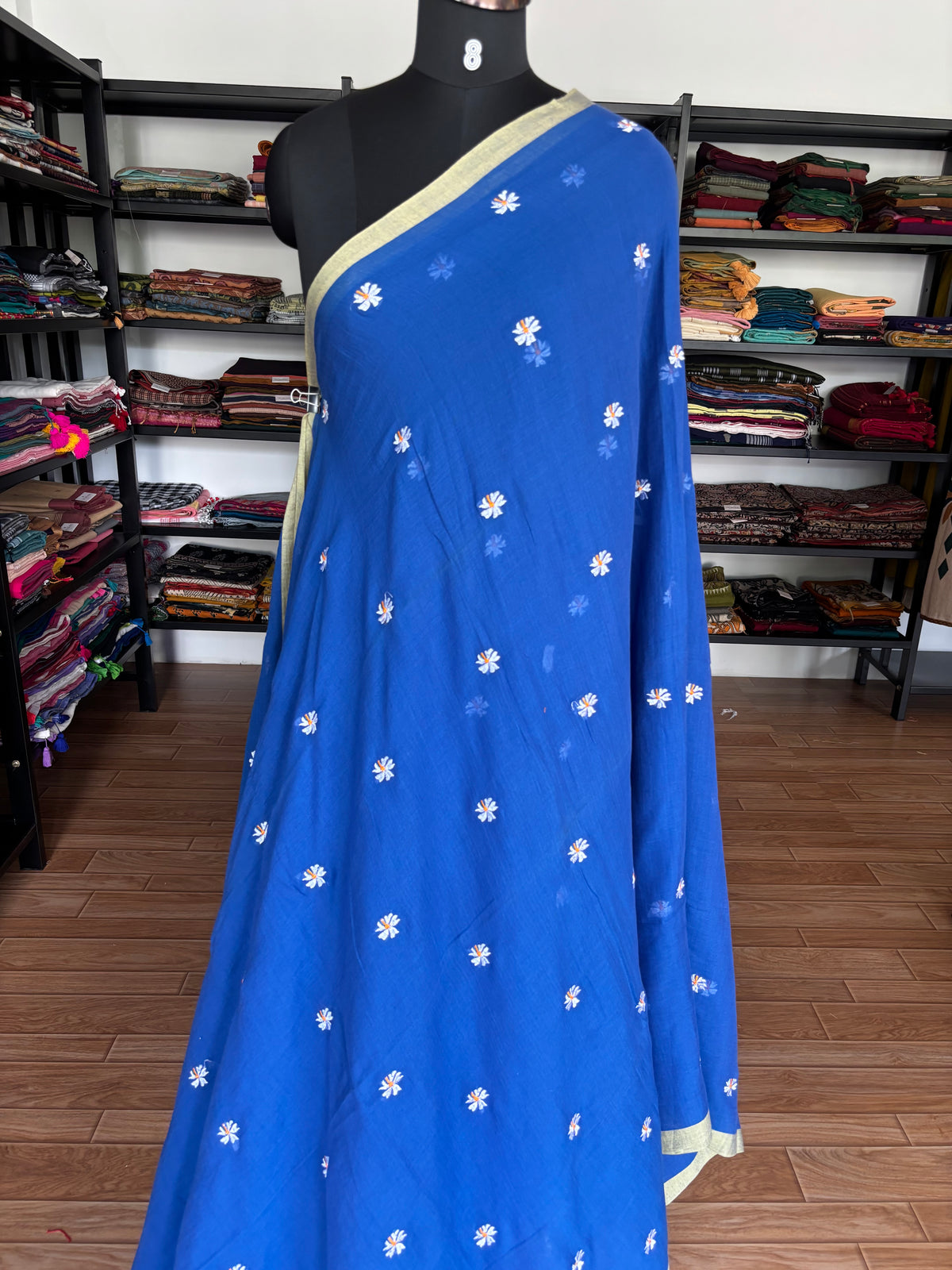 DARK BLUE PARIJATHA MUL SAREE