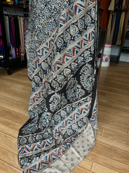 Black kalamkari mul saree