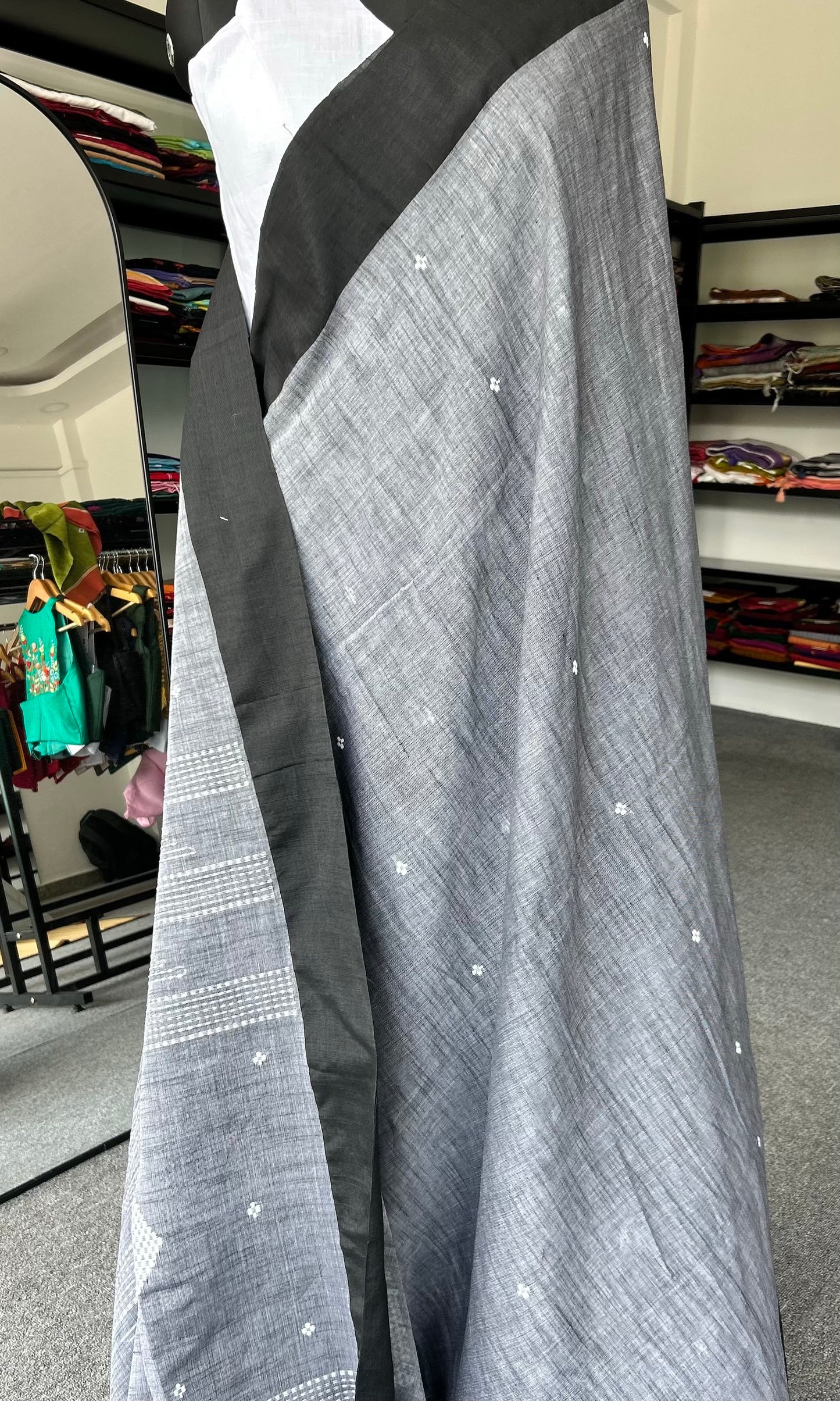 GREY KHADI COTTON SAREE