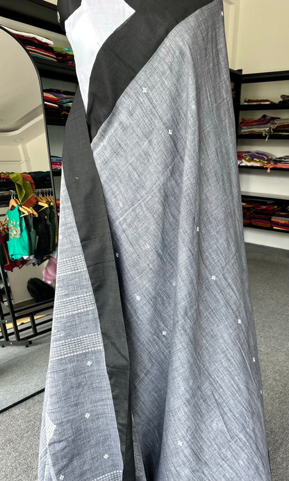 GREY KHADI COTTON SAREE