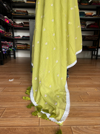 YELLOW PARIJATHA MUL SAREE