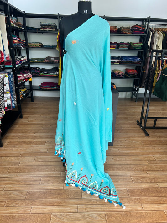 BLUE KATHA MUL SAREE