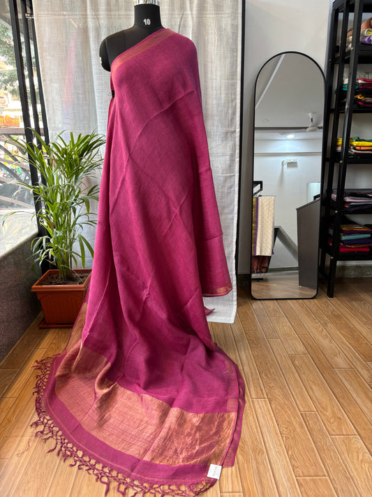 MAROON PURE LINEN SAREE
