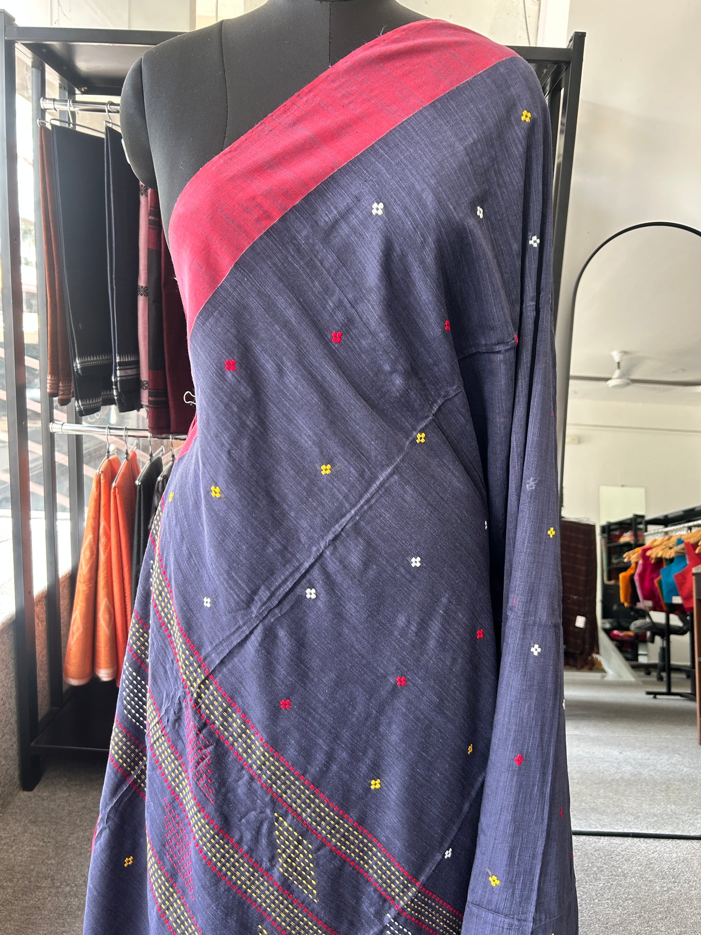 GREY KHADI COTTON SAREE