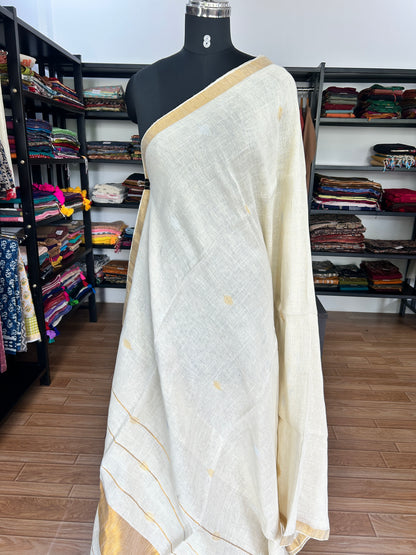 WHITE LINEN SAREE