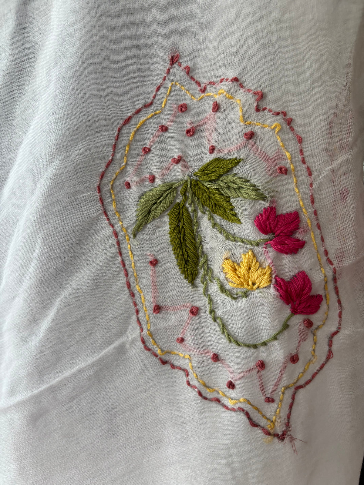 WHITE EMBROIDERED MUL SAREE