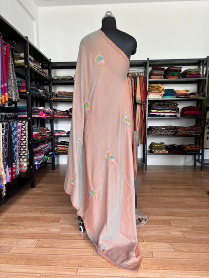 BROWN EMBROIDERED MUL SAREE
