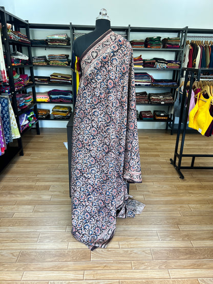 Brown kalamkari mul saree