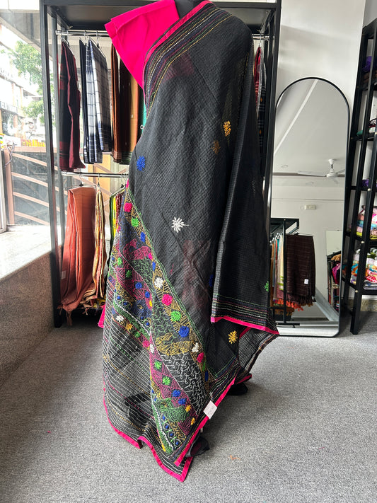 Black katha embroidered kota