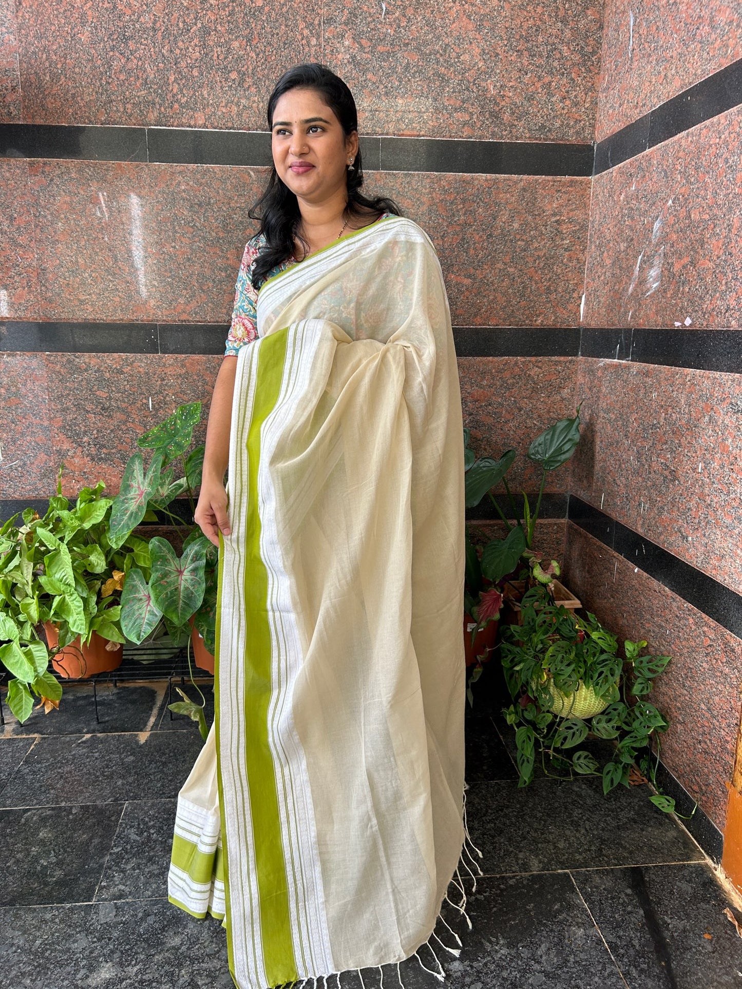 WHITE MERCERISED COTTON SAREE